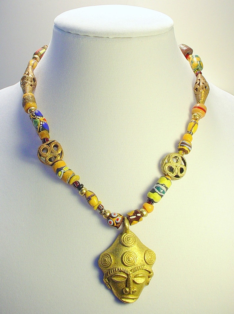 Necklace With Ghana Brass Mask Pendant and Ghana Krobo Glass Etsy