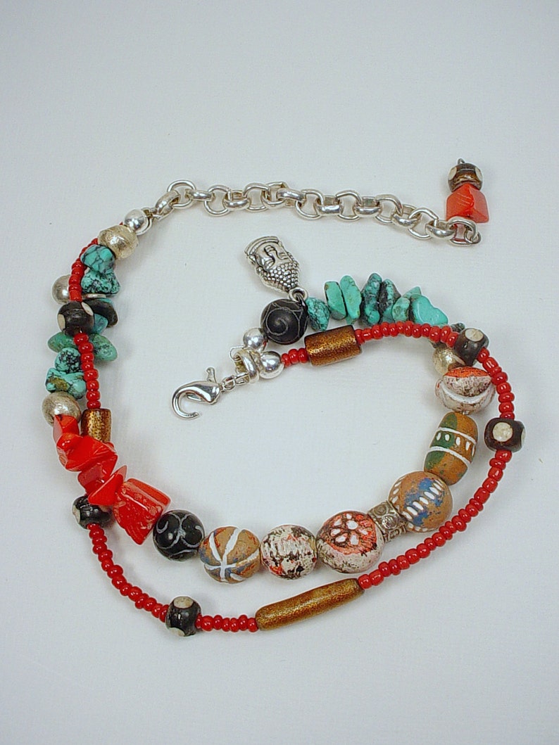 Tibetan Style Bracelet With Buddha Charm Coral Turquoise Etsy