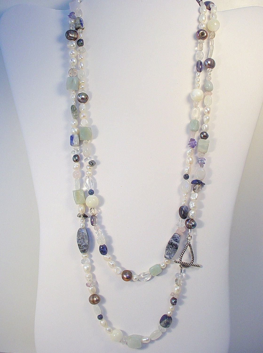 Gemstone and Freshwater Pearl Long Necklace With Sterling - Etsy