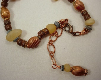 Bracelet/Anklet with Afghan Jade,Copper, Wood,  Blond Onyx Gemstone Beads