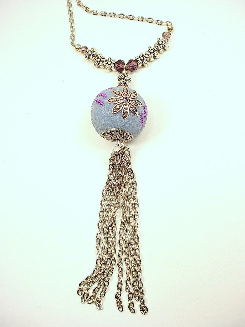 Long Tassel Necklaces With Silver Chain and Large Boho Focal Beads in 3