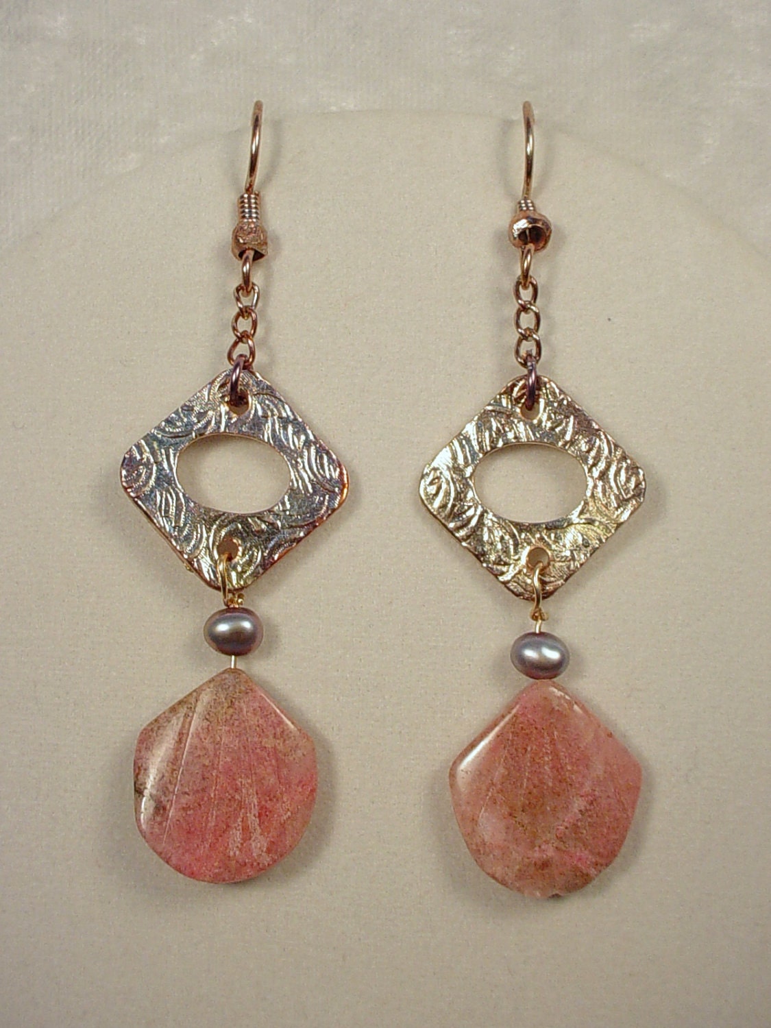 Copper Earrings Gold Bonded Torch Shimmered With Rhodonite Shell Beads ...