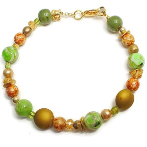 Bracelet with Crystal, Glass, Ceramic and Metal Beads in Tones of Green, Gold, and Brown with Magnetic Clasps image 2