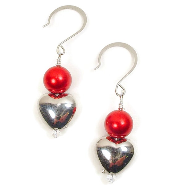 Earrings with Sparkly Crystal, Rhinestone, Hearts, Kashmiri Beads, Glass Pearls and More in Red, White and Silver  Selection of 5 Styles