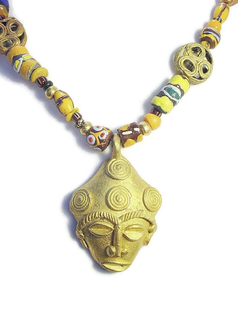 Necklace With Ghana Brass Mask Pendant and Ghana Krobo Glass Etsy