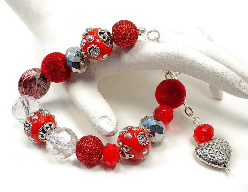 Bracelets With Crystal Ceramic Kashmiri Beads Metal Hearts - Etsy
