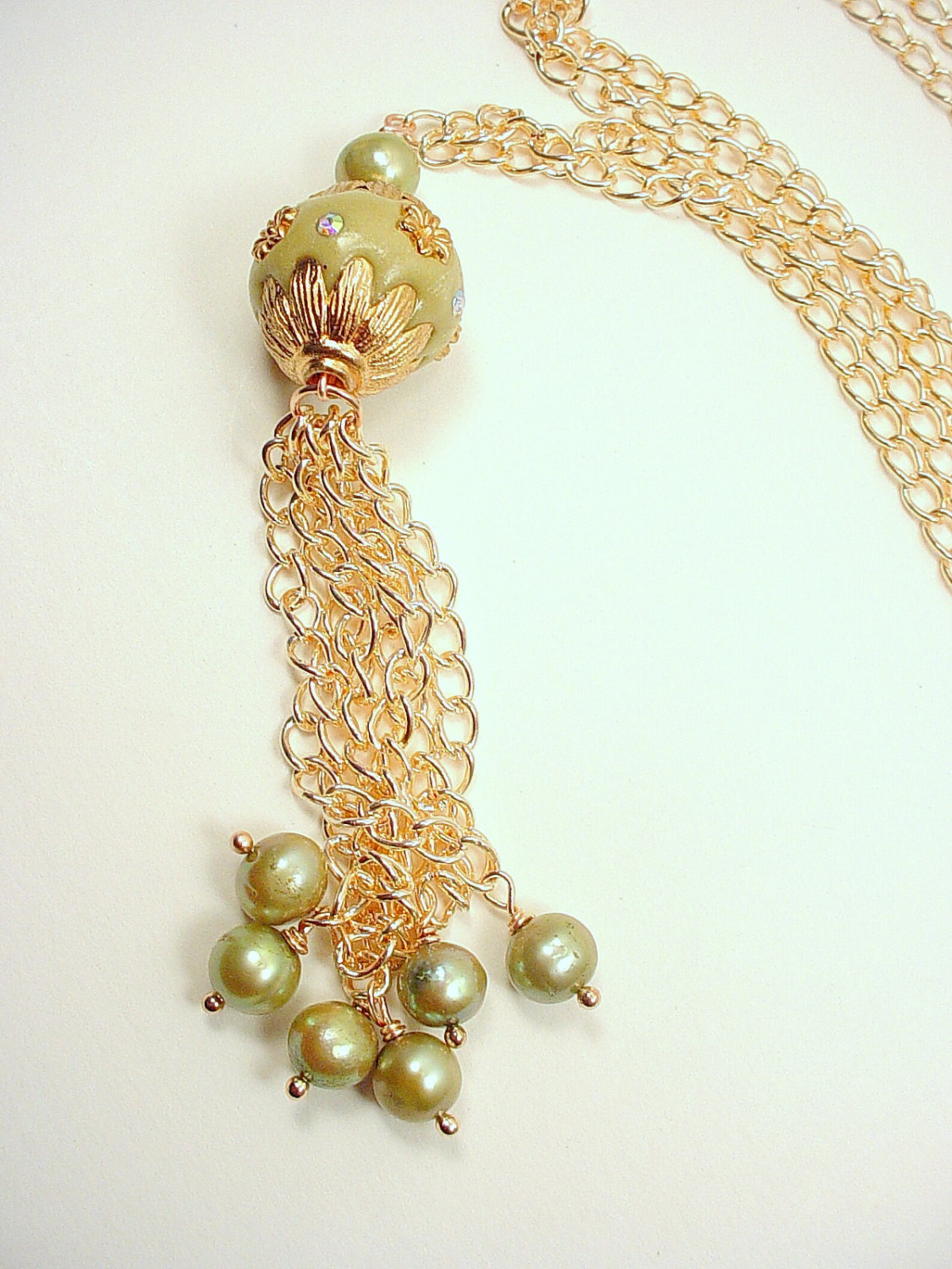 Long Tassel Necklaces With Gold Chain and Large Boho Focal Beads in 3