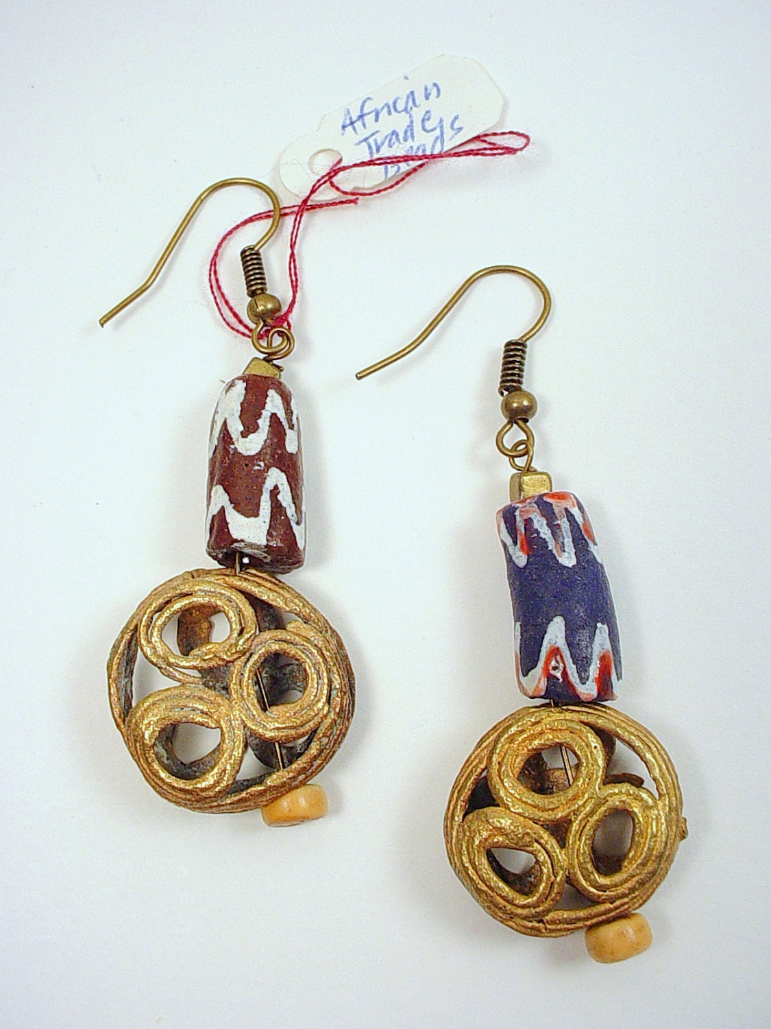 3 Styles of Earrings With African Trade Beads of Brass - Etsy