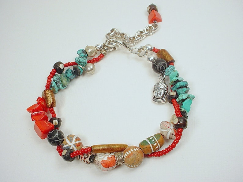 Tibetan Style Bracelet With Buddha Charm Coral Turquoise Etsy