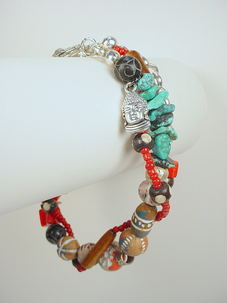Tibetan Style Bracelet With Buddha Charm Coral Turquoise Etsy