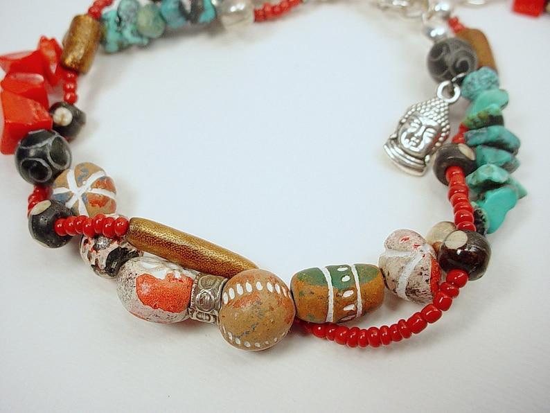 Tibetan Style Bracelet With Buddha Charm Coral Turquoise Etsy