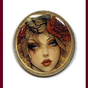 Red Rose Flower Lady Polymer Clay Necklace Pendant Cab