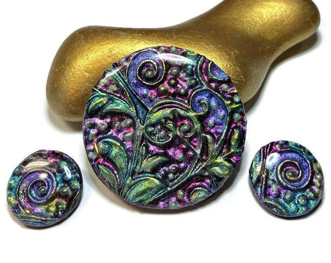 Dragonfly Faux Raku Marquise Polymer Clay Pendant Set Bead Embroidery ...