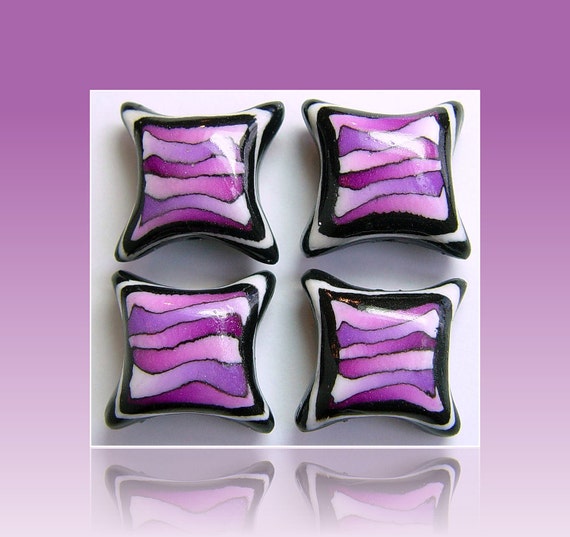 Items similar to Rainbow Purple Pillow Beads, handmade beads polymer