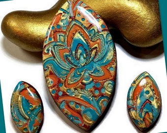 Marquise Paisley Polymer Clay Pendant Set Moroccan Jewelry Making Embroidery Cabochons