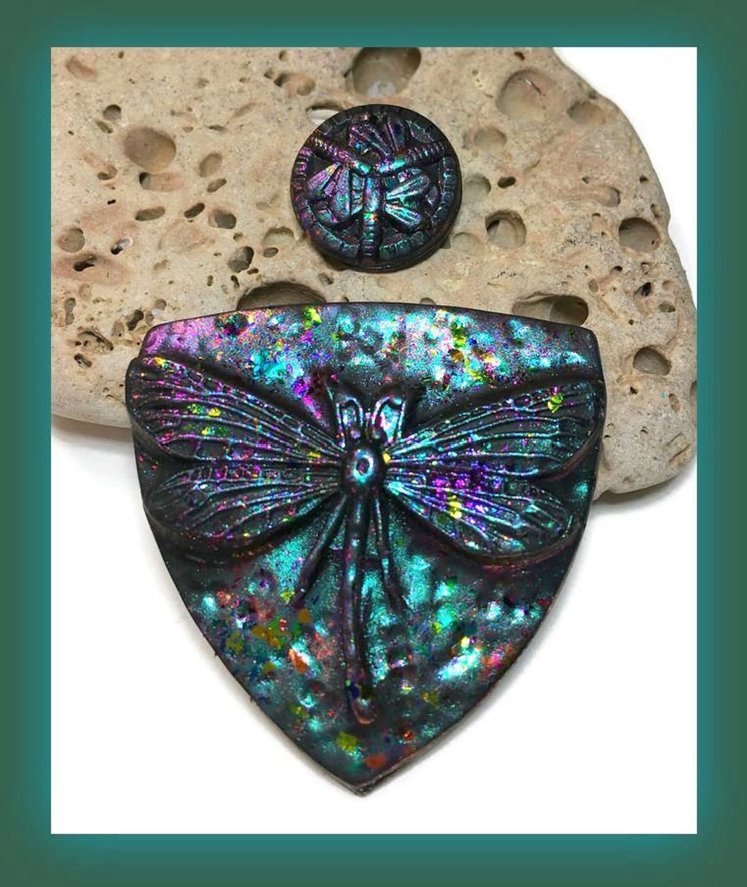 Dragonfly Faux Raku Polymer Clay Shield Pendant Jewelry Making ...