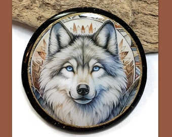 Wolf Polymer Clay Round Spirit Animal Necklace Pendant Bead Embroidery Components