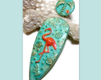 Flamingo Cabochon Set Bead Embroidery Polymer clay Pendant Manderley Necklace Components