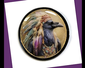 Polymer Clay Raven Spirit Animal Pendant Bead Embroidery Cab