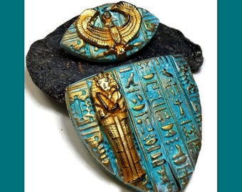 Egyptian Pharaoh Polymer Clay Shield Pendant set Necklace Cab Jewelry Making Bead Embroidery