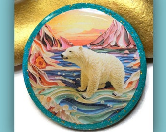 Polymer Clay Round Spirit Polar Bear Necklace Pendant Bead Embroidery Components