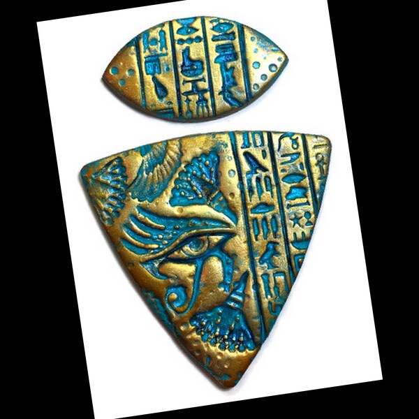 Egyptian Eye of Ra & Lotus Flower Polymer Clay Pendant Set Jewelry Making Bead Embroidery