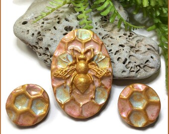 Honey Bee Cabochon Florida Sunshine Bracelet Set Polymer Clay Pendant Jewelry Component