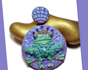 Pendant Set Polymer Clay Frog Prince Cabochon Handmade Purple Jewelry Component