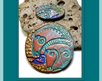 Wild Horses Polymer Clay Pendant Necklace, Spirit Animal Round, Jewelry Component