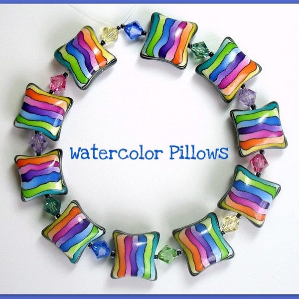 Watercolor Rainbow Pillow Bead Set Faux Lampwork