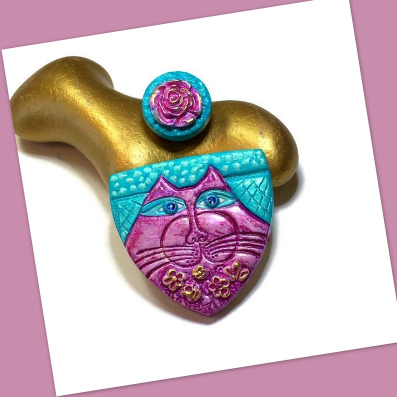 Cat Spirit Animal Polymer Clay Pendant Necklace Cab Jewelry Making Embroidery Kitty image 2