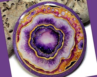 Amethyst Geode Cabochon Polymer Clay Round 45mm Necklace Pendant Bead Embroidery