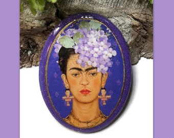 Frida Kahlo Polymer Clay Purple Pendant Bead Embroidery 40mm x 30mm Components