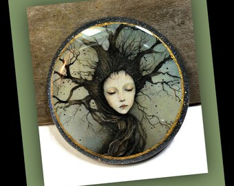 Tree Goddess Polymer Clay and Resin Necklace Pendant Bead Embroidery Components