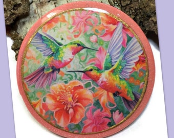 Hummingbirds Cabochon Polymer Clay Round Bird Pendant Bead Embroidery Components