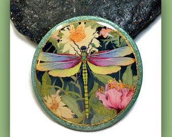 Dragonfly Floral Cabochon Bead Embroidery Polymer Clay Pendant Jewelry Making, Components