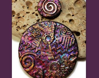 Kokopelli Polymer Clay Medallion Pendant Jewelry Making Bead Embroidery Faux Raku
