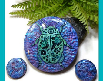 Beetle Bug Totem Pendant Set Jewelry Supplies, Necklace Bead Embroidery Polymer Clay Cabochon