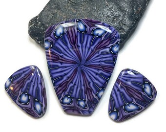 Purple  Kaleidoscope Polymer Clay Pendant Set Necklace Jewelry Making Bead Embroidery