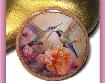 Hummingbirds Polymer Clay & Resin Bead Embroidery Pendant Bird Cabochon