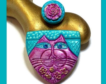 Cat Spirit Animal Polymer Clay Pendant Necklace Cab Jewelry Making Embroidery Kitty