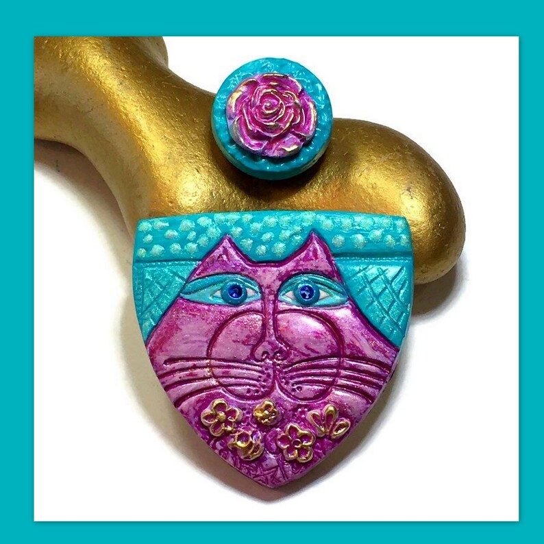 Cat Spirit Animal Polymer Clay Pendant Necklace Cab Jewelry Making Embroidery Kitty image 1