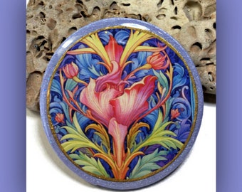 Flowers William Morris Polymer Clay & Resin Bead Embroidery Pendant Cabochon