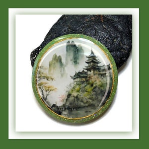 Asian Watercolor Landscape Pagoda Cabochon Beading Polymer clay Pendant Components