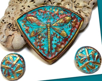 Dragonfly Cabochon Bead Embroidery Artisan Polymer Clay Pendant  Jewelry Component