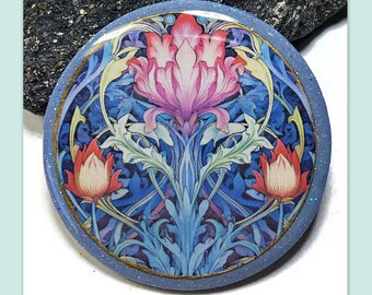 Iris Flowers William Morris Polymer Clay & Resin Bead Embroidery Pendant Cabochon