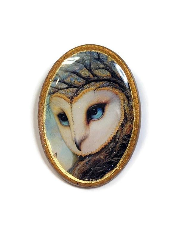 Barn Owl Spirit Animal Oval Bracelet Cab Polymer Clay Totem Pendant Bead Embroidery