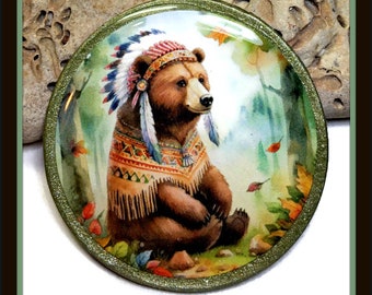 Polymer Clay Round Spirit Indian Bear Necklace Pendant Bead Embroidery Components