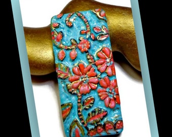 Floral Hand painted Domino Bead Embroidery Polymer Clay Pendant Jewelry Making Components
