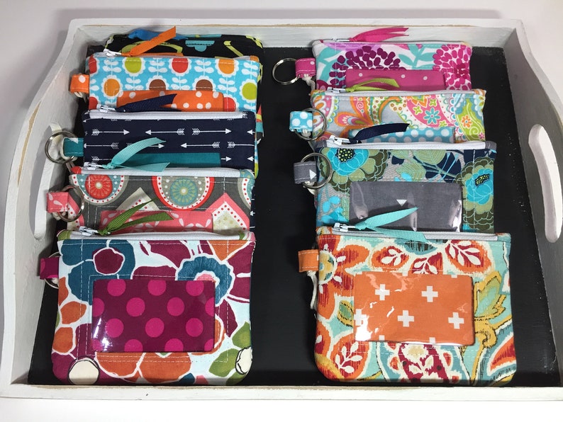 Key Fob Zipper Wallet Orange Poppies Zip ID Wallet Keyring Card Wallet Keychain Window ID Case Change Purse